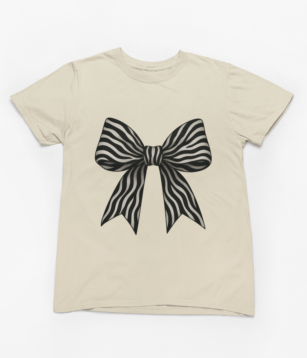Zebra Coquette Bow Sweatshirt – Monochrome Animal Print Jumper T-Shirt / 3XL (Adult) / Beige gift_idea unique_gift personalised_gift