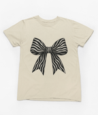 Zebra Coquette Bow Sweatshirt – Monochrome Animal Print Jumper T-Shirt / 3XL (Adult) / Beige gift_idea unique_gift personalised_gift